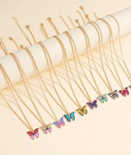 Fashionable Elegant Minimalist Colorful Butterfly Y2K Pendant Necklace Set